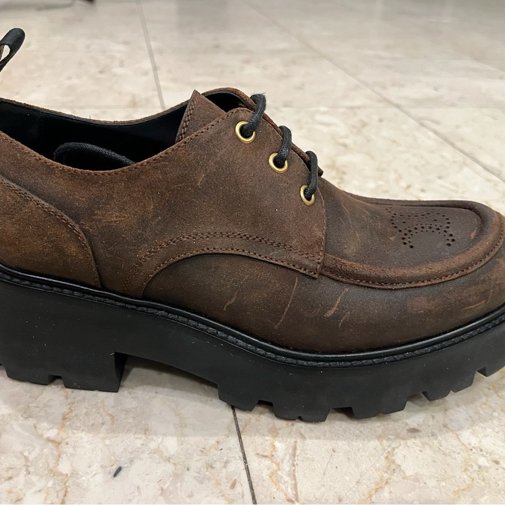 CELINE TRIOMPHE DERBIE Boots, Waxed Suede Shoes Women’s Sz 39 / 8.5 US - Picture 8 of 13